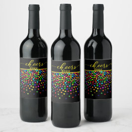 Colorful Stippen CHEERT New Years Eve Wine Label Wijn Etiket