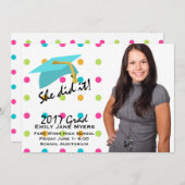 Colorful Stippen Foto Afstuderen kondiging Aankondiging (Voorkant / Achterkant)