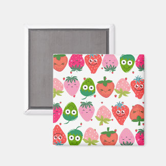 Colorful strawberries Pink pattern Smiling fruits Magneet