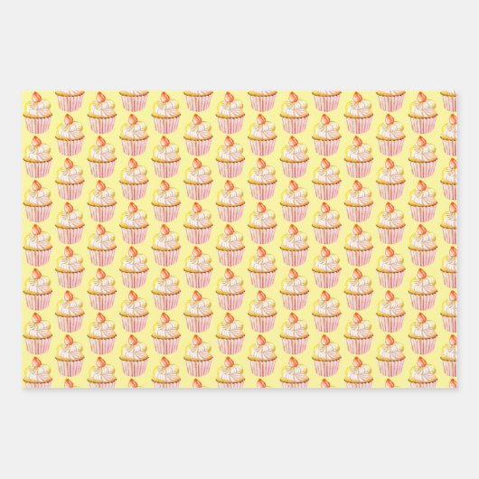 Colorful Strawberry Topped Cupcake Patroon Inpakpapier Vel (Voorkant)