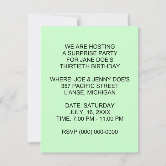 COLORFUL STREAMERS SURPRISE PARTIJ GIRL INVITATION KAART (Achterkant)