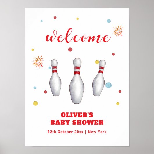 Colorful Strike Up Bowling Baby Shower Welcome Poster (Voorkant)