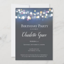 Colorful String Lights Birthday Party Kaart