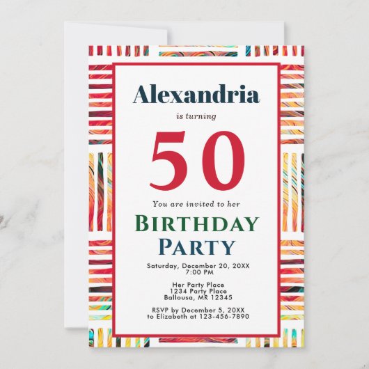 Colorful Stripe Fabulous 50th Birthday Invitation (Voorkant)