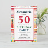 Colorful Stripe Fabulous 50th Birthday Invitation (Staand voorkant)