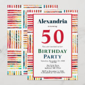 Colorful Stripe Fabulous 50th Birthday Invitation (Voorkant / Achterkant)