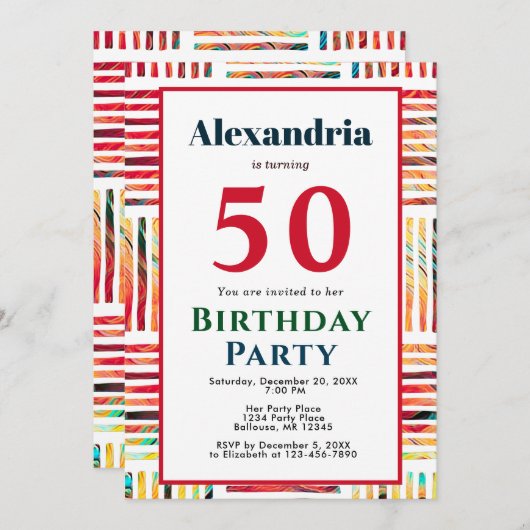 Colorful Stripe Fabulous 50th Birthday Invitation (Voorkant / Achterkant)
