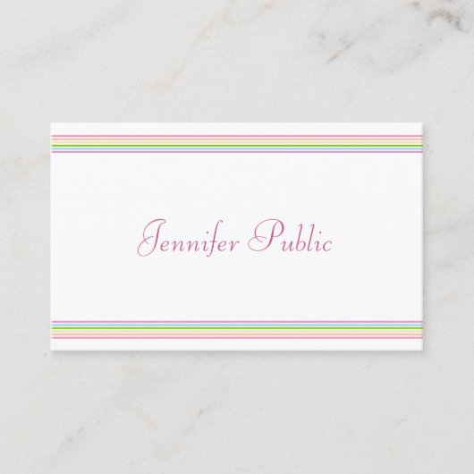 Colorful Striped Sjabloon Modern handschrift Visitekaartje (Voorkant)