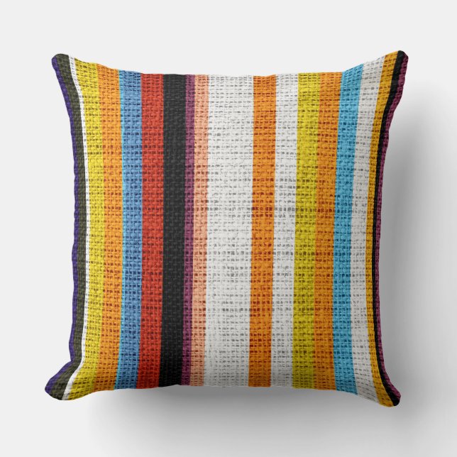 Colorful Stripes Burlap Linen Rustic Jute #4 Kussen (Voorkant)