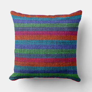 Colorful Stripes Burlap Linen Rustic Jute #6 Kussen