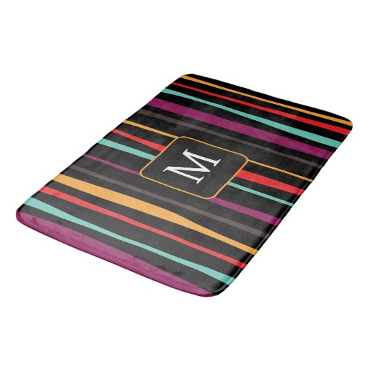 Colorful stripes custom monogram Bath Mat (Gekanteld)