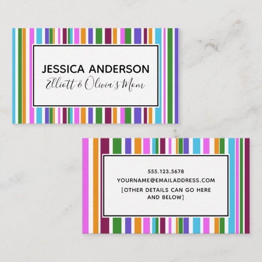 Colorful Stripes Mammie Playdate Calling Card Contactkaartje (Voorkant / Achterkant)