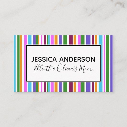 Colorful Stripes Mammie Playdate Calling Card Contactkaartje (Voorkant)