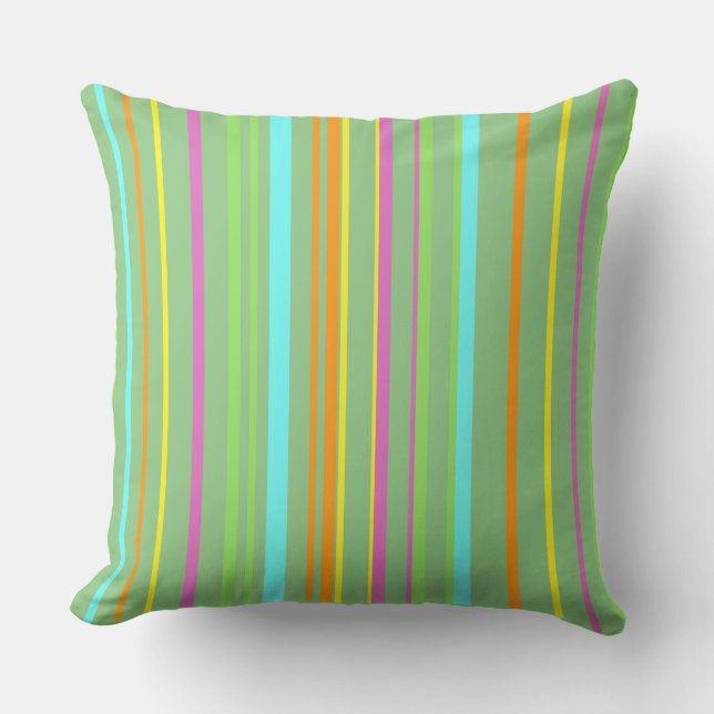 Colorful Stripes Pattern Cust. Groen Sierkussen (Voorkant)
