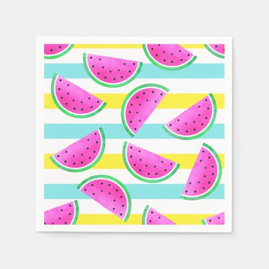 Colorful Stripes Pink Watermelons Patroon Servetten (Voorkant)