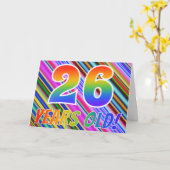 Colorful Stripes + Rainbow Pattern "26 years old!" Kaart (Gele Bloem)