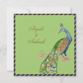 Colorful  style Peacock Indian bruiloft Invi Kaart (Voorkant)