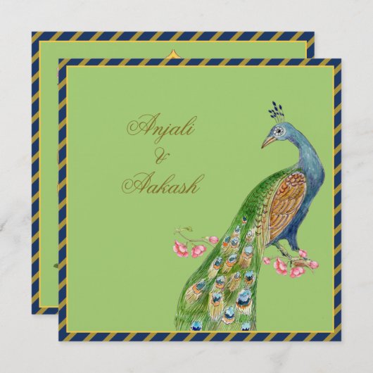 Colorful  style Peacock Indian bruiloft Invi Kaart (Voorkant / Achterkant)