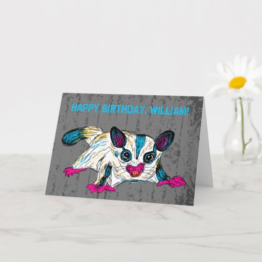 Colorful Sugar Glider Moderne Art, gepersonaliseer Kaart (Kleine Plant)