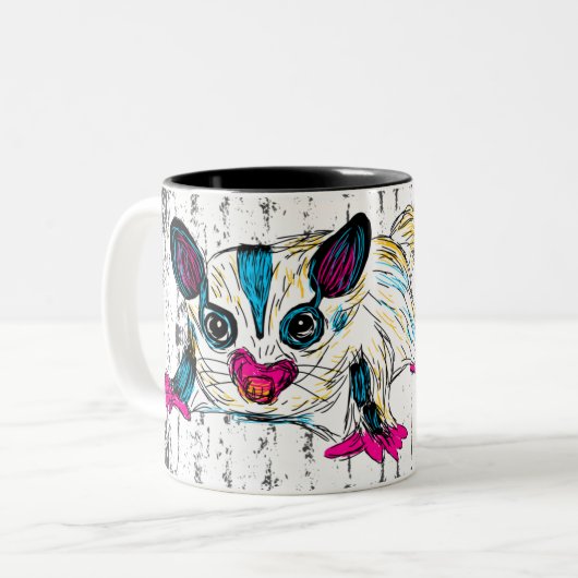 Colorful Sugar Glider Moderne Art, gepersonaliseer Tweekleurige Koffiemok (Voorkant links)