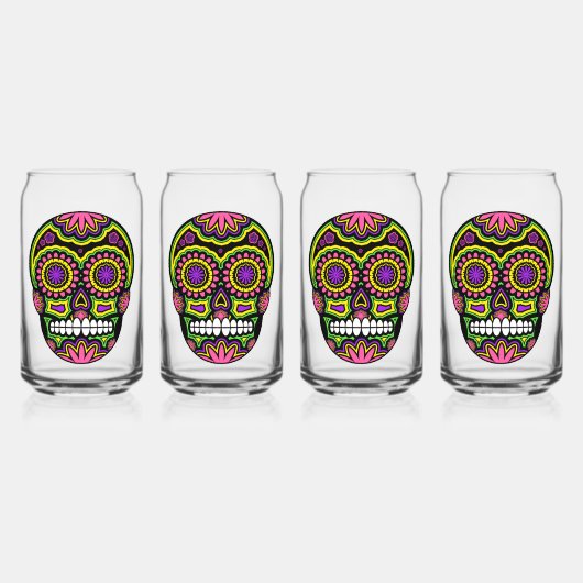 Colorful Sugar Skull Blikvorm Glas (Voorkant)