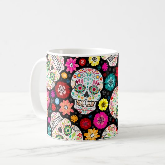 Colorful Sugar Skull en Fiesta Black Mok (Voorkant links)