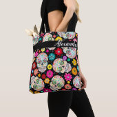 Colorful Sugar Skull en Fiesta Black Tote Bag (Dichtbij)