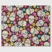 Colorful Sugar Skull en Fiesta Black Wrap Cadeaupapier (Vlak)