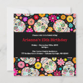 Colorful Sugar Skull Fiesta op Black Party Invite Kaart (Achterkant)