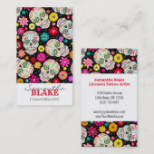 Colorful Sugar Skull Fiesta op zwart Visitekaartje (Voorkant / Achterkant)