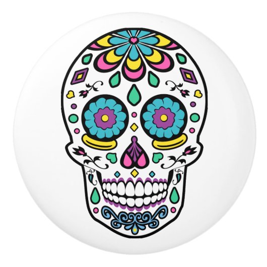 Colorful Sugar Skull Keramische Knop (Voorkant)