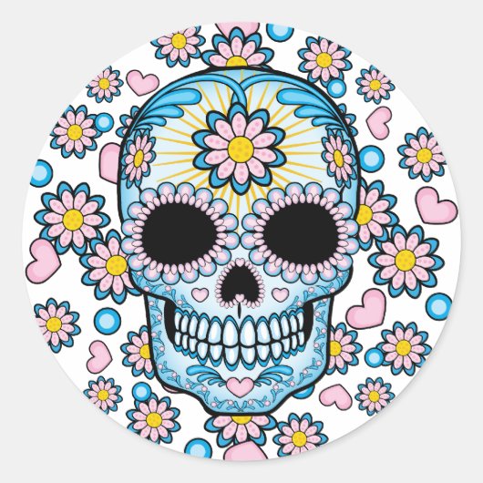 Colorful Sugar Skull Ronde Sticker (Voorkant)