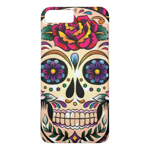 Colorful Sugar Skull Swirls & Roos iPhone 8/7 Plus Hoesje