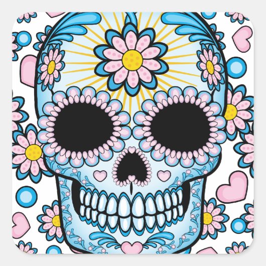 Colorful Sugar Skull Vierkante Sticker (Voorkant)