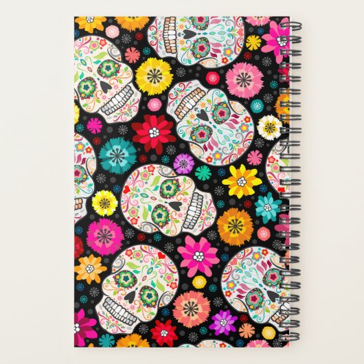 Colorful Sugar Skulls Fiesta op Black Planner (Achterkant)