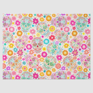 Colorful Sugar Skulls Flowers Fiesta Tissue Paper Tissuepapier