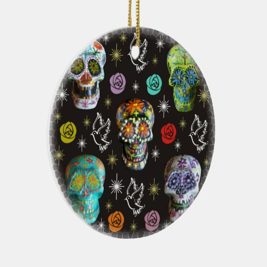 Colorful Sugar Skulls Keramisch Ornament (Rechts)
