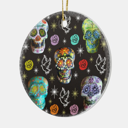 Colorful Sugar Skulls Keramisch Ornament (Links)