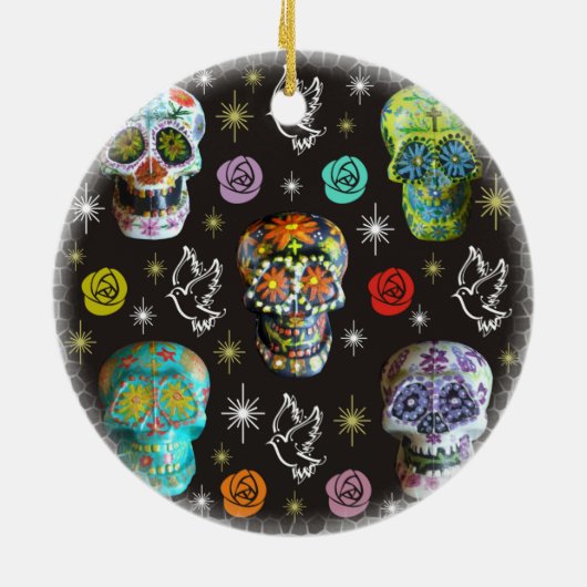 Colorful Sugar Skulls Keramisch Ornament (Achterkant)