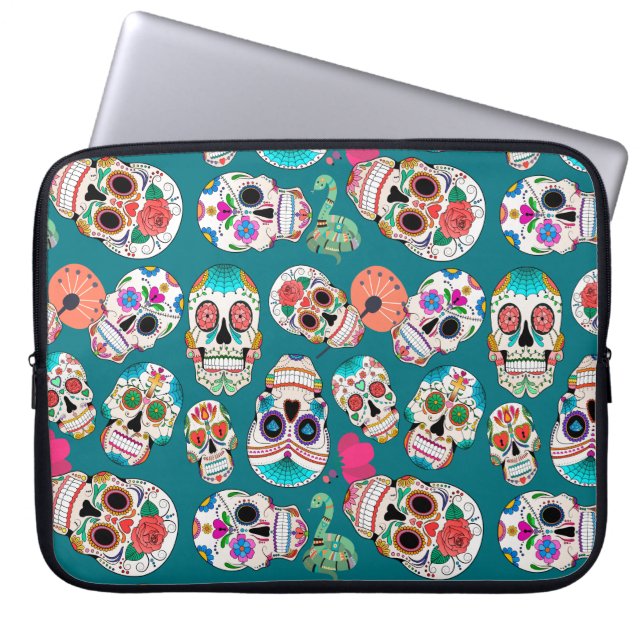 Colorful Sugar Skulls Laptop Sleeve (Voorkant)