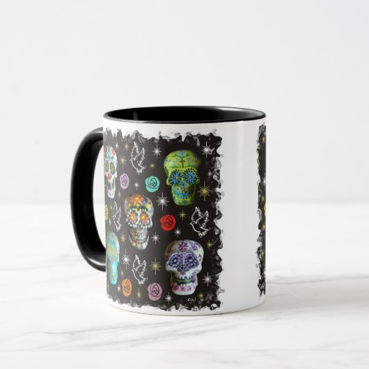 Colorful Sugar Skulls Mok (Voorkant links)
