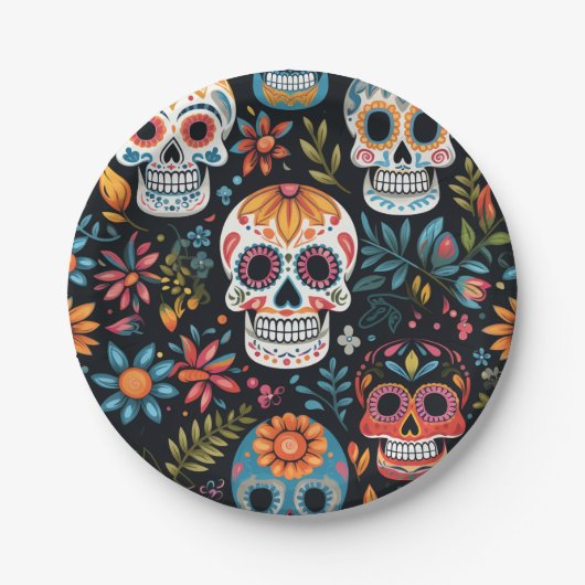Colorful Sugar Skulls Papieren Bordje (Voorkant)