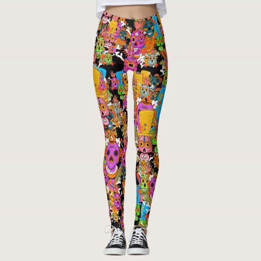 Colorful Sugar Skulls Patroon Leggings (Voorkant)