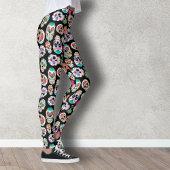 Colorful Sugar Skulls Pattern on Black Leggings