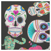 Colorful Sugar Skulls Pattern on Black Stof (Close Up)