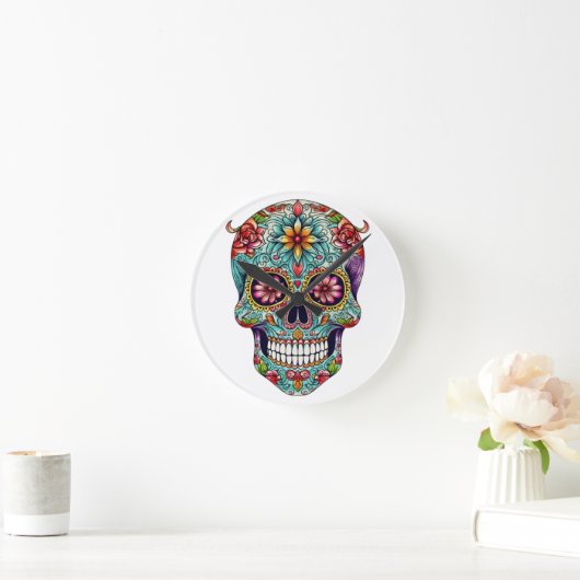 Colorful Sugar Skulls Ronde Klok (Huis)
