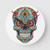 Colorful Sugar Skulls Ronde Klok (Voorkant)