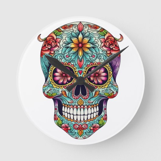 Colorful Sugar Skulls Ronde Klok (Voorkant)