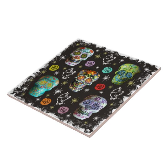 Colorful Sugar Skulls Tegeltje (Zijkant)