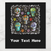 Colorful Sugar Skulls Wijn Etiket (Enkel label)